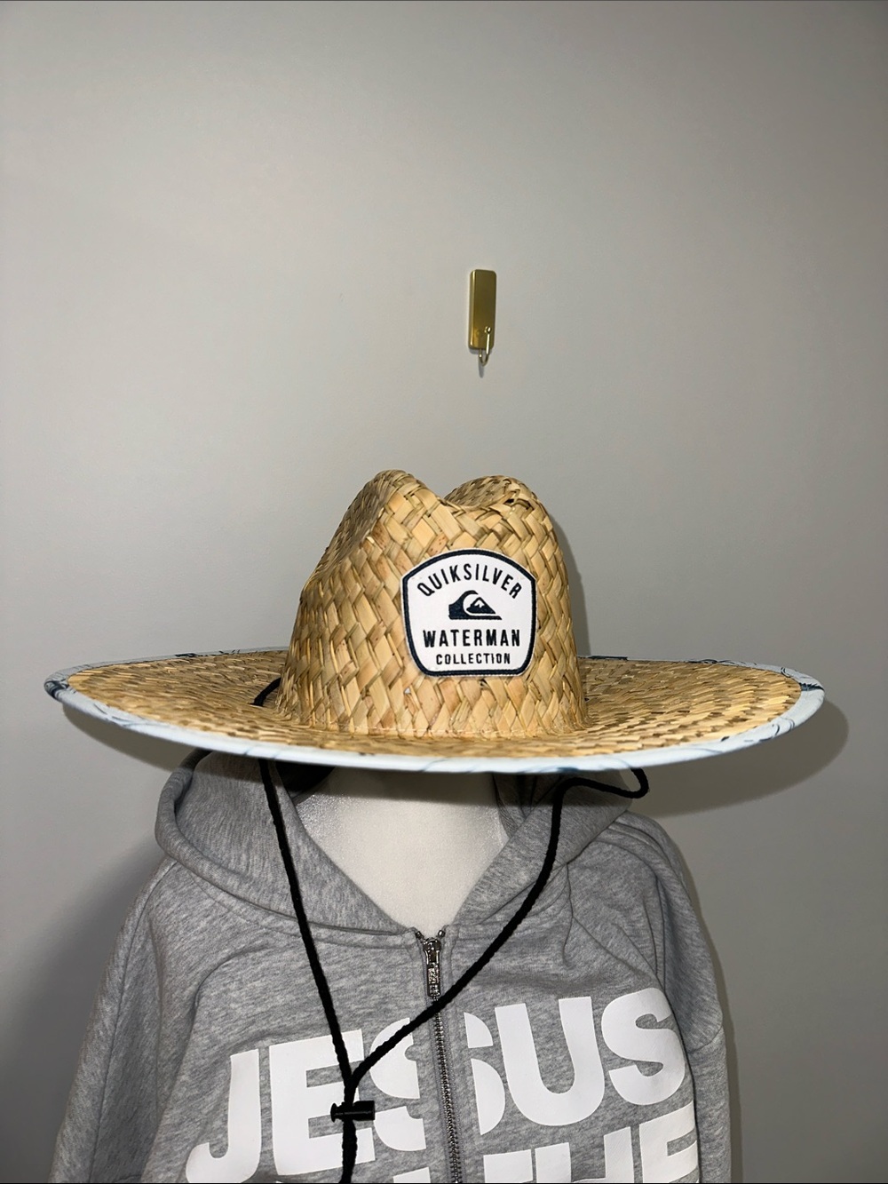 QUICKSILVER L/XL MEN’S WATERMAN COLLECTION STRAW HAT BLUE BRIM lining Wide Brim